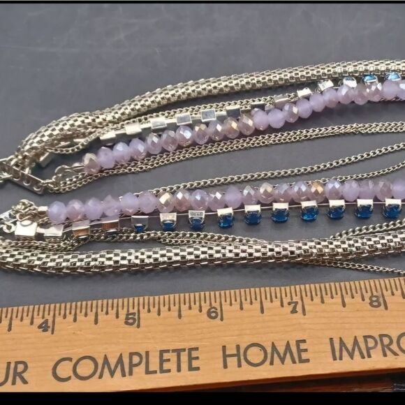 JTV Marked Signed Multi Strand Purple Silvertone Statement Necklace NWOT - Picture 2 of 4